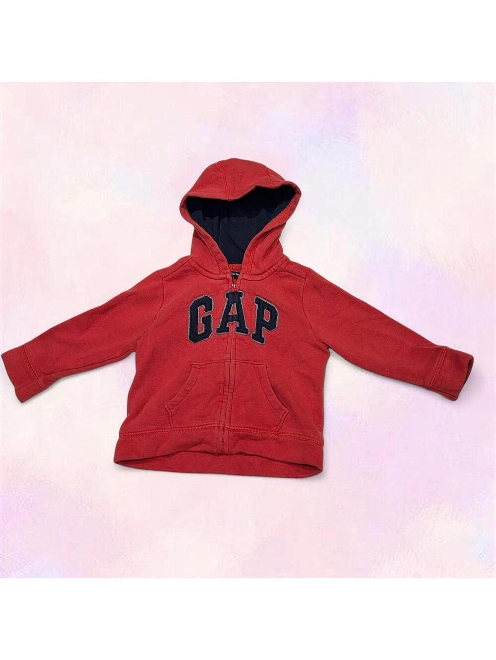 Baby Gap Red Zip Up Hoodie Navy Logo 18-24 Months